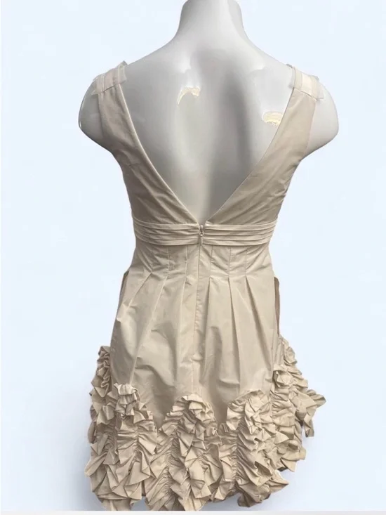 BCBG Maxazria Cream Woven Taffeta Ruffle Mini Dress-Size 2 - Picture 3 of 4